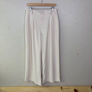 NWT Halara Wide Leg Pants Womens Large Cream High Waist Pleated Quiet Luxury